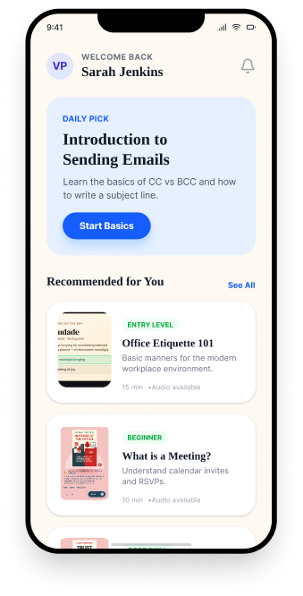 Generic learning app homescreen